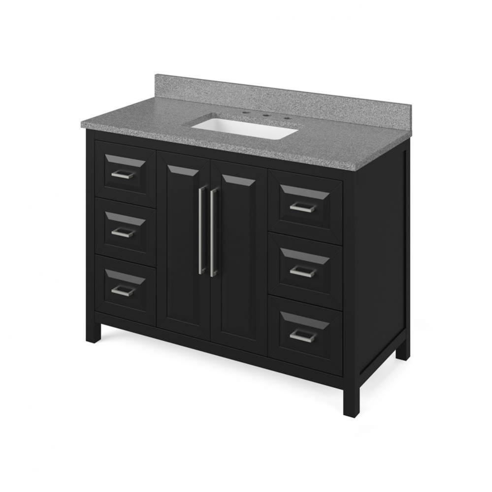 48'' Black Cade Vanity, Steel Grey Cultured Marble Vanity Top, undermount rectangle bowl