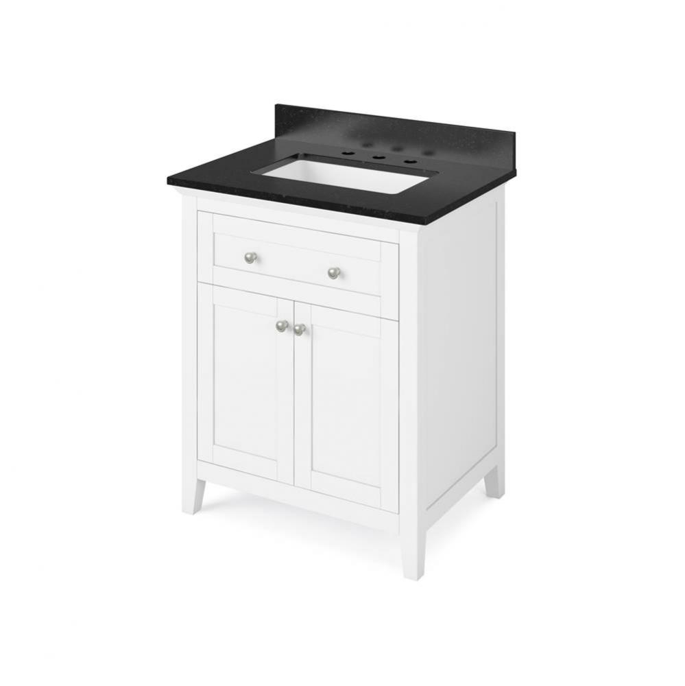 30'' White Chatham Vanity, Black Granite Vanity Top, undermount rectangle bowl