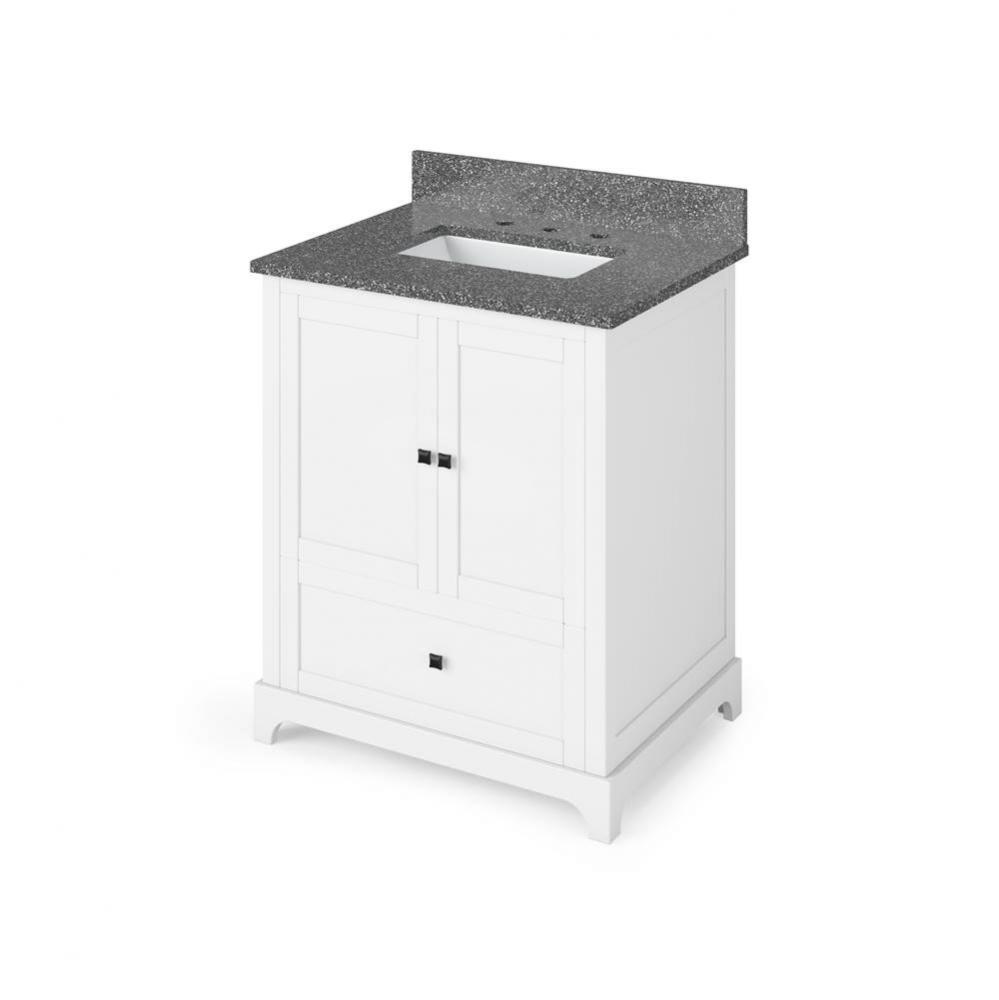 30'' White Addington Vanity, Boulder Cultured Marble Vanity Top, undermount rectangle bo