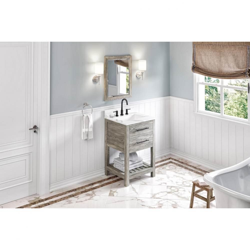 24'' Weathered Grey Wavecrest Vanity, Calacatta Vienna Quartz Vanity Top, Undermount Rec