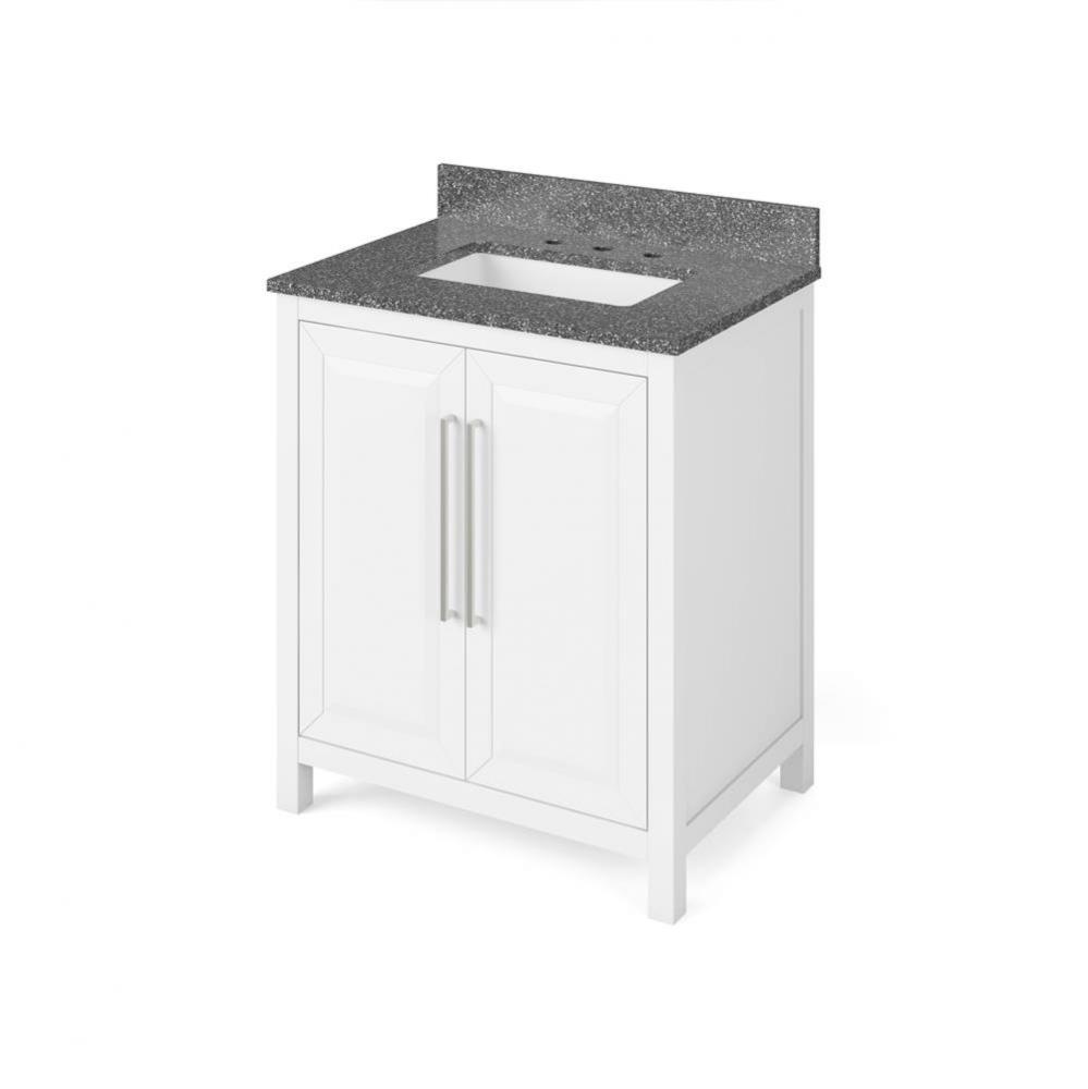 30'' White Cade Vanity, Boulder Cultured Marble Vanity Top, undermount rectangle bowl