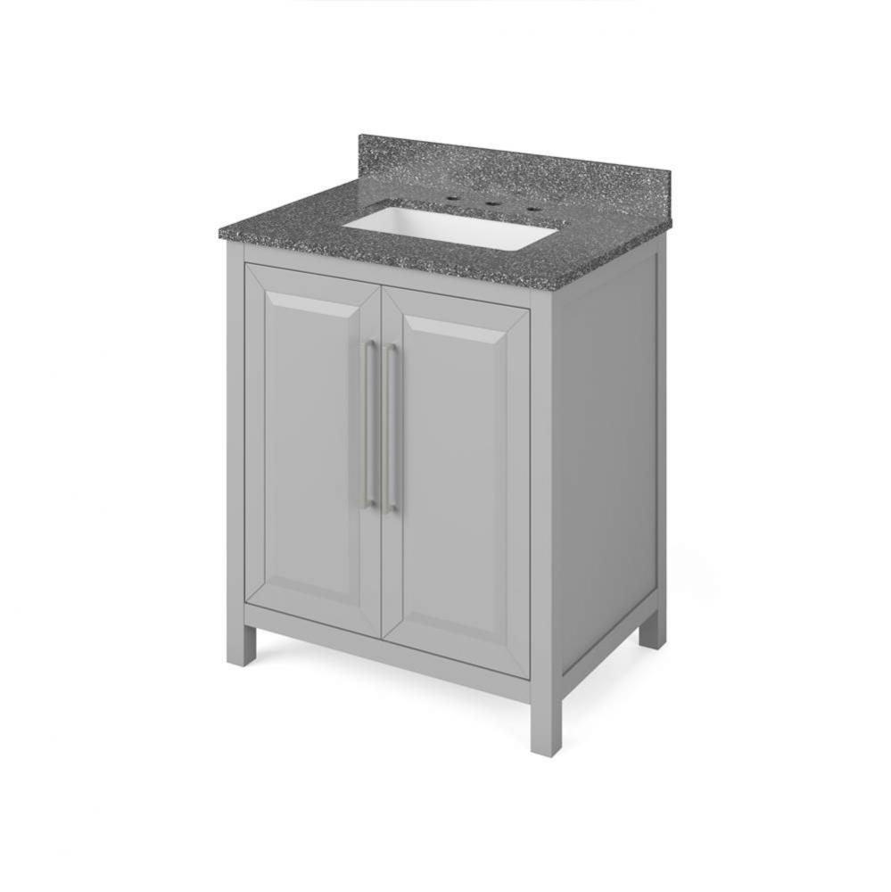 30'' Grey Cade Vanity, Boulder Cultured Marble Vanity Top, undermount rectangle bowl