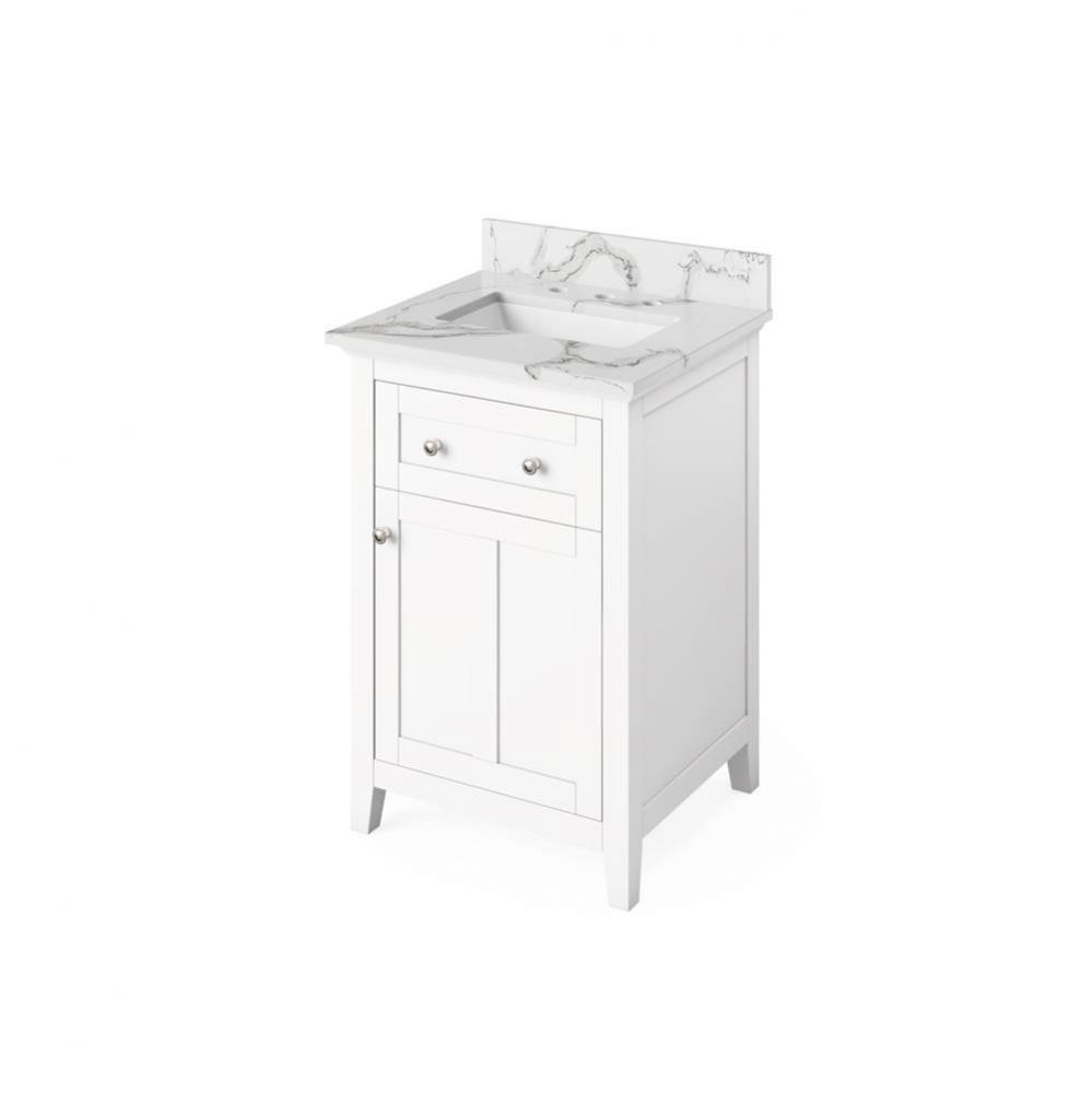 24'' White Chatham Vanity, Calacatta Vienna Quartz Vanity Top, undermount rectangle bowl