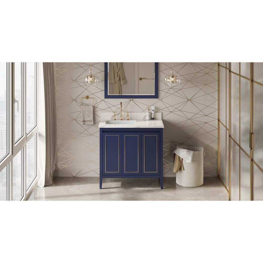 36'' Hale Blue Percival Vanity, Left Offset, Calacatta Vienna Quartz Vanity Top, Undermo