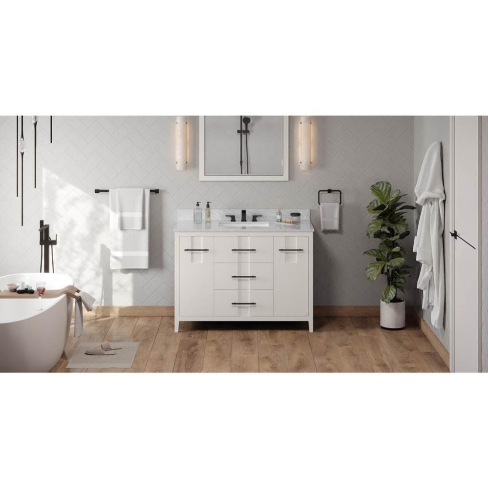 48'' White Katara Vanity, White Carrara Marble Vanity Top, Undermount Rectangle Bowl