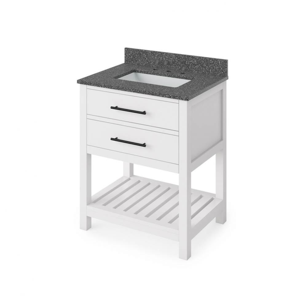 30'' White Wavecrest Vanity, Boulder Cultured Marble Vanity Top, undermount rectangle bo