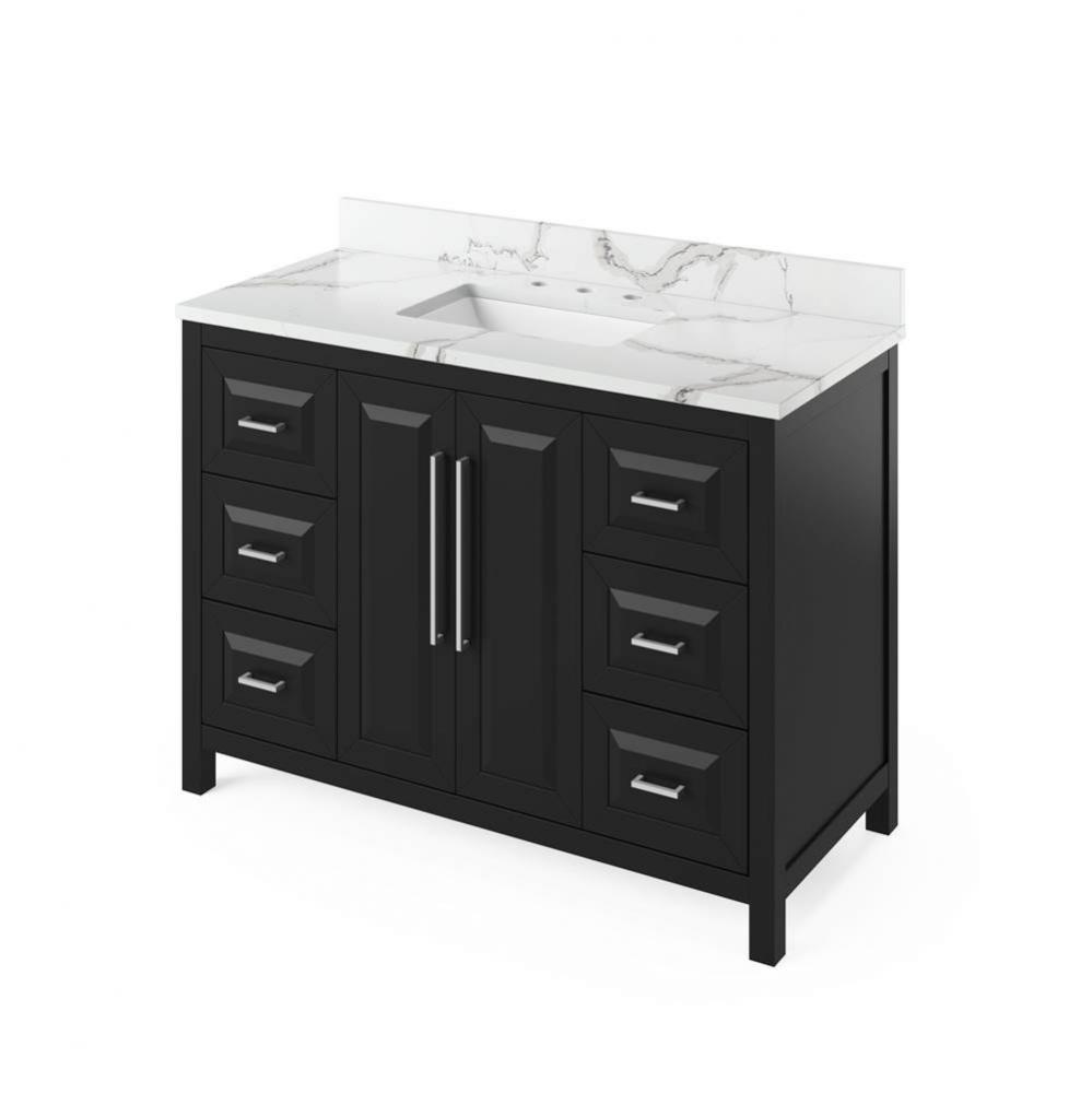 48'' Black Cade Vanity, Calacatta Vienna Quartz Vanity Top, undermount rectangle bowl