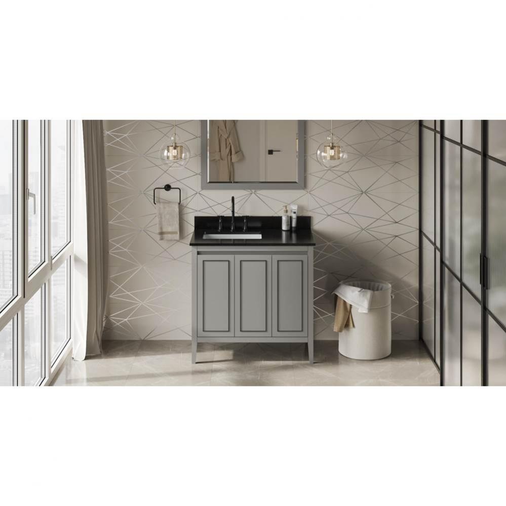 36'' Grey Percival Vanity, Left Offset, Black Granite Vanity Top, Undermount Rectangle B