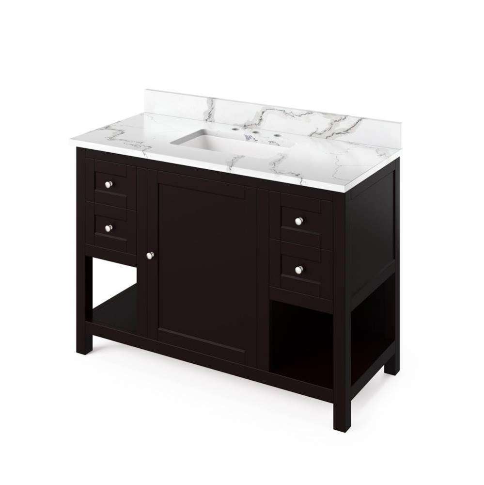 48'' Espresso Astoria Vanity, Calacatta Vienna Quartz Vanity Top, undermount rectangle b