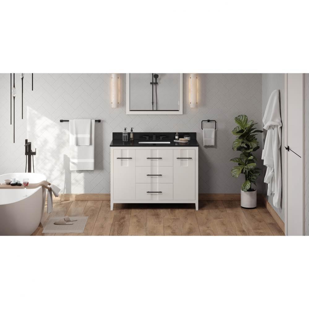 48'' White Katara Vanity, Black Granite Vanity Top, Undermount Rectangle Bowl