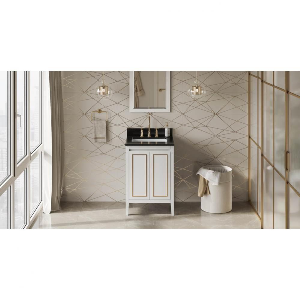 24'' White Percival Vanity, Black Granite Vanity Top, Undermount Rectangle Bowl
