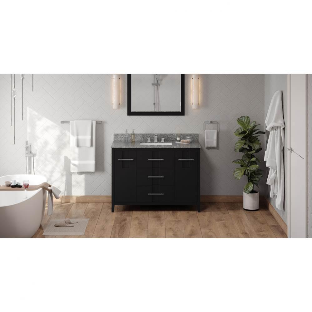 48'' Black Katara Vanity, Boulder Cultured Marble Vanity Top, Undermount Rectangle Bowl