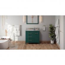 Jeffrey Alexander VKITKAT36GNSGR - 36'' Forest Green Katara Vanity, Left Offset, Steel Grey Cultured Marble Vanity Top, Und