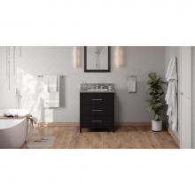 Jeffrey Alexander VKITKAT30BKBOR - 30'' Black Katara Vanity, Boulder Cultured Marble Vanity Top, Undermount Rectangle Bowl