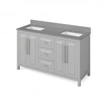Jeffrey Alexander VKITCAD60GRSGR - 60'' Grey Cade Vanity, double bowl, Steel Grey Cultured Marble Vanity Top, undermount re