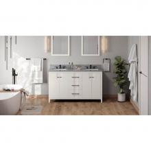 Jeffrey Alexander VKITKAT60WHSGR - 60'' White Katara Vanity, Double Bowl, Steel Grey Cultured Marble Vanity Top, Two Underm