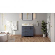 Jeffrey Alexander VKITKAT36BSCQR - 36'' Blue Steel Katara Vanity, Left Offset, Calacatta Vienna Quartz Vanity Top, Undermou