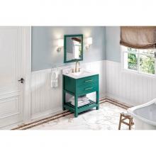 Jeffrey Alexander VKITWAV30GNWCR - 30'' Forest Green Wavecrest Vanity, White Carrara Marble Vanity Top, undermount rectangl