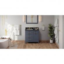 Jeffrey Alexander VKITKAT36BSBGR - 36'' Blue Steel Katara Vanity, Left Offset, Black Granite Vanity Top, Undermount Rectang