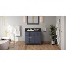 Jeffrey Alexander VKITKAT42BSBGR - 42'' Blue Steel Katara Vanity, Left Offset, Black Granite Vanity Top, Undermount Rectang