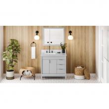 Jeffrey Alexander VKITTHE36GRWCR - 36'' Grey Theodora Vanity, Left Offset, White Carrara Marble Vanity Top, Undermount Rect
