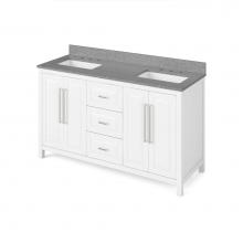 Jeffrey Alexander VKITCAD60WHSGR - 60'' White Cade Vanity, double bowl, Steel Grey Cultured Marble Vanity Top, undermount r