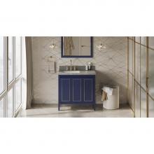 Jeffrey Alexander VKITPER36BLSGR - 36'' Hale Blue Percival Vanity, Left Offset, Steel Grey Cultured Marble Vanity Top, Unde