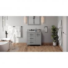 Jeffrey Alexander VKITKAT36GRSGR - 36'' Grey Katara Vanity, Left Offset, Steel Grey Cultured Marble Vanity Top, Undermount