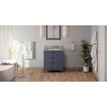 Jeffrey Alexander VKITKAT30BSSGR - 30'' Blue Steel Katara Vanity, Steel Grey Cultured Marble Vanity Top, Undermount Rectang