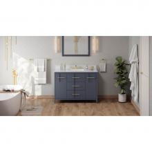 Jeffrey Alexander VKITKAT48BSWCR - 48'' Blue Steel Katara Vanity, White Carrara Marble Vanity Top, Undermount Rectangle Bow