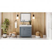 Jeffrey Alexander VKITTHE36BSLAR - 36'' Blue Steel Theodora Vanity, Left Offset, Lavante Cultured Marble Vessel Vanity Top