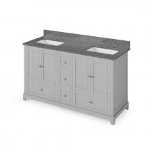 Jeffrey Alexander VKITADD60GRBOR - 60'' Grey Addington Vanity, double bowl, Boulder Cultured Marble Vanity Top, two undermo