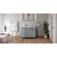 Jeffrey Alexander VKITKAT42GRWCR - 42'' Grey Katara Vanity, Left Offset, White Carrara Marble Vanity Top, Undermount Rectan