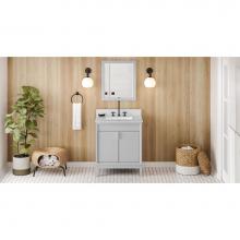 Jeffrey Alexander VKITTHE30GRWCR - 30'' Grey Theodora Vanity, White Carrara Marble Vanity Top, Undermount Rectangle Bowl