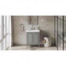 Jeffrey Alexander VKITPER30GRLAR - 30'' Grey Percival Vanity, Lavante Cultured Marble Vessel Vanity Top, Integrated Rectang