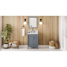 Jeffrey Alexander VKITTHE24BSWCR - 24'' Blue Steel Theodora Vanity, White Carrara Marble Vanity Top, Undermount Rectangle B