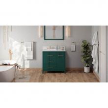 Jeffrey Alexander VKITKAT36GNWCR - 36'' Forest Green Katara Vanity, Left Offset, White Carrara Marble Vanity Top, Undermoun