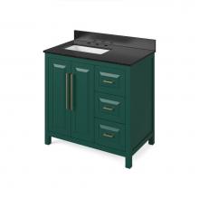 Jeffrey Alexander VKITCAD36GNBOR - 36'' Forest Green Cade Vanity, left offset, Boulder Vanity Cultured Marble Vanity Top, u