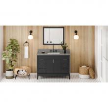 Jeffrey Alexander VKITTHE48BKBOR - 48'' Black Theodora Vanity, Boulder Cultured Marble Vanity Top, Undermount Rectangle Bow