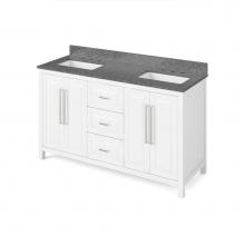 Jeffrey Alexander VKITCAD60WHBOR - 60'' White Cade Vanity, double bowl, Boulder Cultured Marble Vanity Top, undermount rect