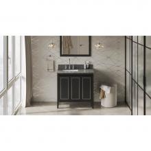Jeffrey Alexander VKITPER36BKBOR - 36'' Black Percival Vanity, Left Offset, Boulder Vanity Cultured Marble Vanity Top, Unde