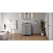 Jeffrey Alexander VKITKAT30GRSGR - 30'' Grey Katara Vanity, Steel Grey Cultured Marble Vanity Top, Undermount Rectangle Bow