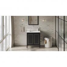 Jeffrey Alexander VKITPER30BKCQR - 30'' Black Percival Vanity, Calacatta Vienna Quartz Vanity Top, Undermount Rectangle Bow