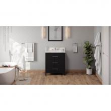 Jeffrey Alexander VKITKAT30BKCQR - 30'' Black Katara Vanity, Calacatta Vienna Quartz Vanity Top, Undermount Rectangle Bowl