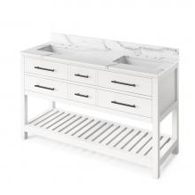 Jeffrey Alexander VKITWAV60WHCQR - 60'' White Wavecrest Vanity, double bowl, Calacatta Vienna Quartz Vanity Top, two underm