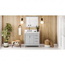 Jeffrey Alexander VKITTHE36GRCQR - 36'' Grey Theodora Vanity, Left Offset, Calacatta Vienna Quartz Vanity Top, Undermount R