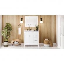 Jeffrey Alexander VKITTHE36WHLAR - 36'' White Theodora Vanity, Left Offset, Lavante Cultured Marble Vessel Vanity Top , Int