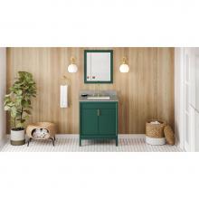 Jeffrey Alexander VKITTHE30GNSGR - 30'' Forest Green Theodora Vanity, Steel Grey Cultured Marble Vanity Top, Undermount Rec