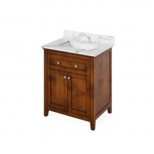 Jeffrey Alexander VKITCHA30CHCQR - 30'' Chocolate Chatham Vanity, Calacatta Vienna Quartz Vanity Top, undermount rectangle