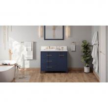 Jeffrey Alexander VKITKAT42BLCQR - 42'' Hale Blue Katara Vanity, Left Offset, Calacatta Vienna Quartz Vanity Top, Undermoun